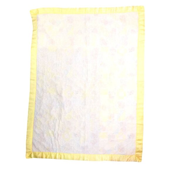 Vintage Patchwork Print Baby Quilt Child Yellow Little Lil Shavers 1970 Satin - Picture 8 of 13